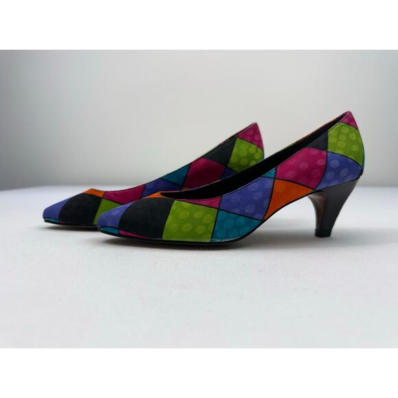 Lifestride Shoes - Vintage 90s Life Stride Color Block Stained Glass Heels Art To Wear Size 7 Union